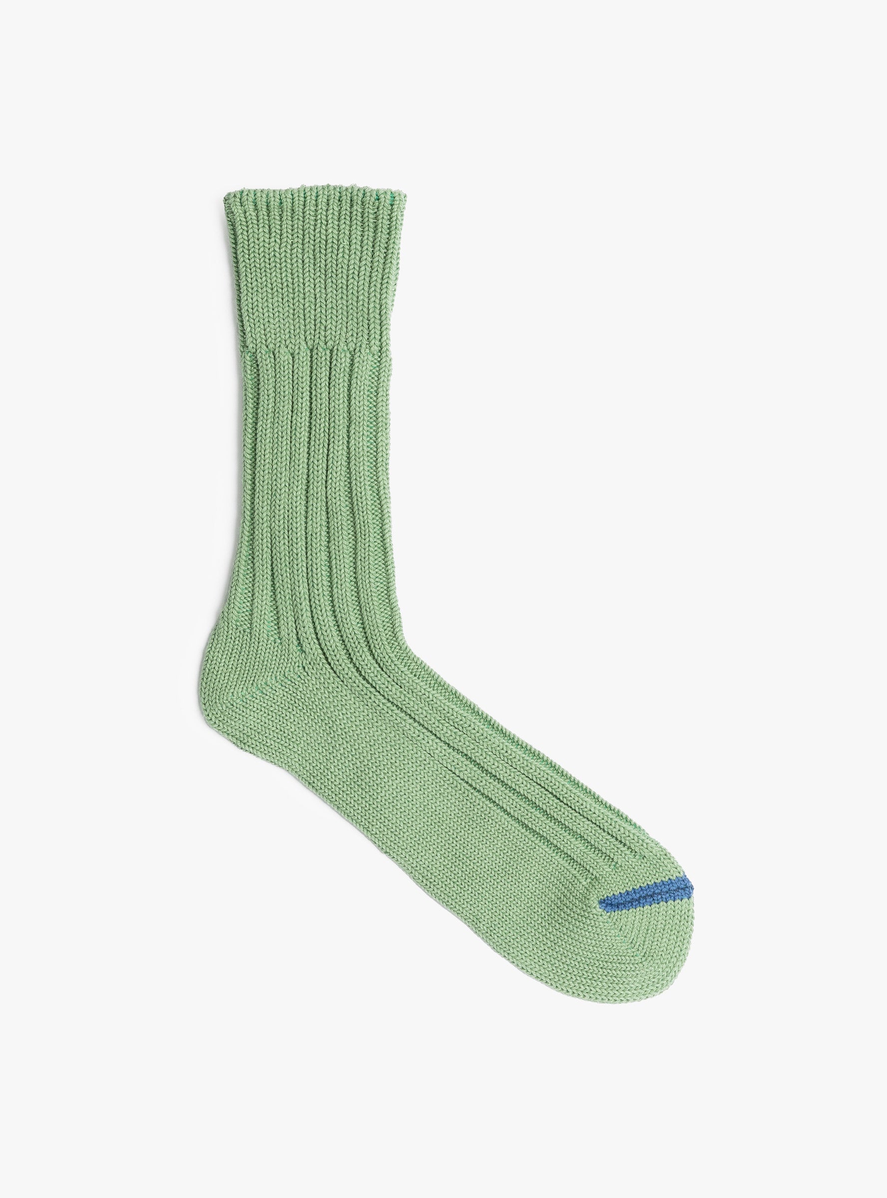 Chunky Ribbed Crew Socks Light Green ROTOTO (top view) at Couverture & The Garbstore