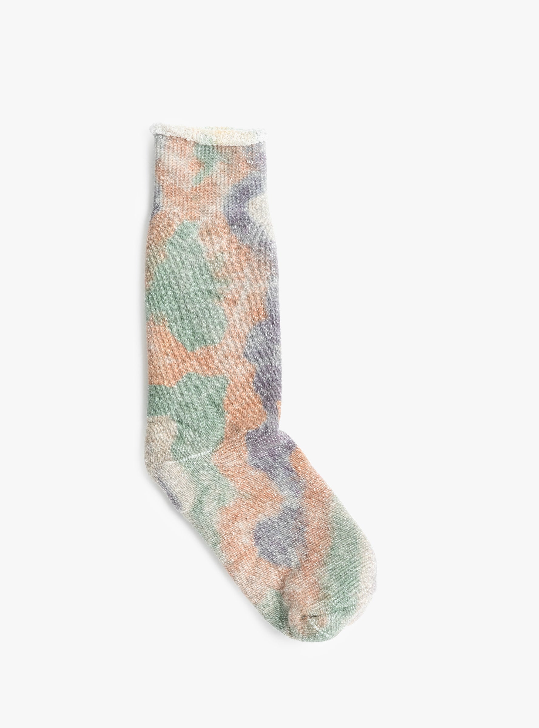 Tie Dye Pile Socks Green, Light Pink & Purple ROTOTO (top view) at Couverture & The Garbstore