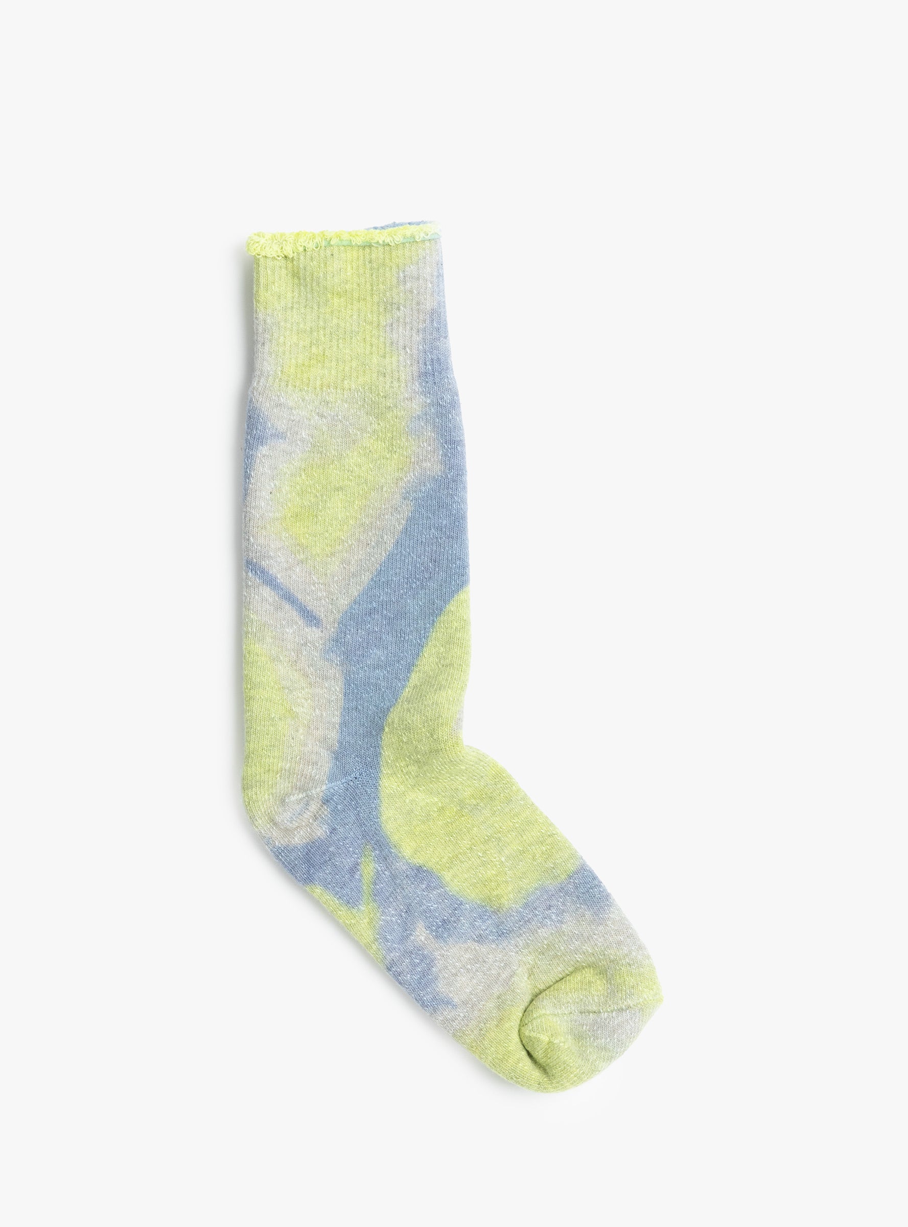 Tie Dye Pile Socks Lime & Blue ROTOTO (top view) at Couverture & The Garbstore