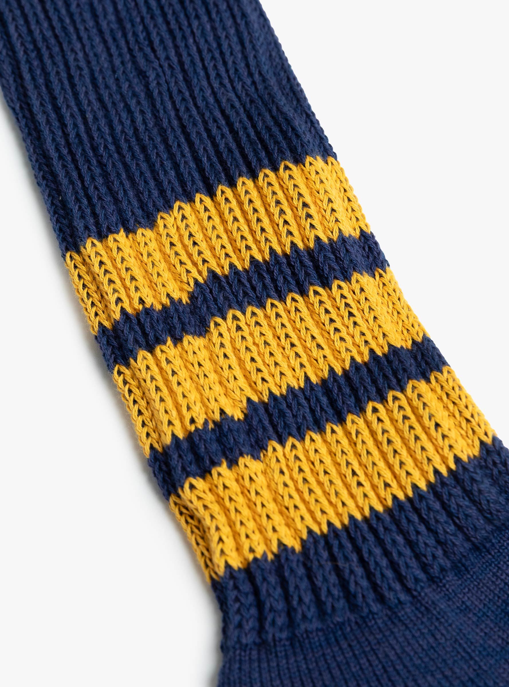 Coarse Ribbed Oldschool Socks Navy and Yellow ROTOTO (rib detail) at Couverture & The Garbstore