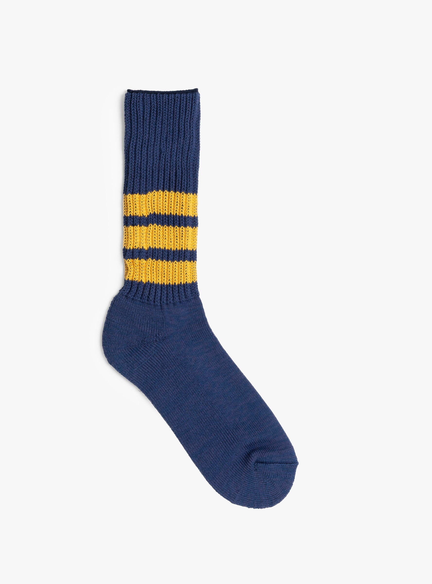 Coarse Ribbed Oldschool Socks Navy and Yellow ROTOTO (top view) at Couverture & The Garbstore
