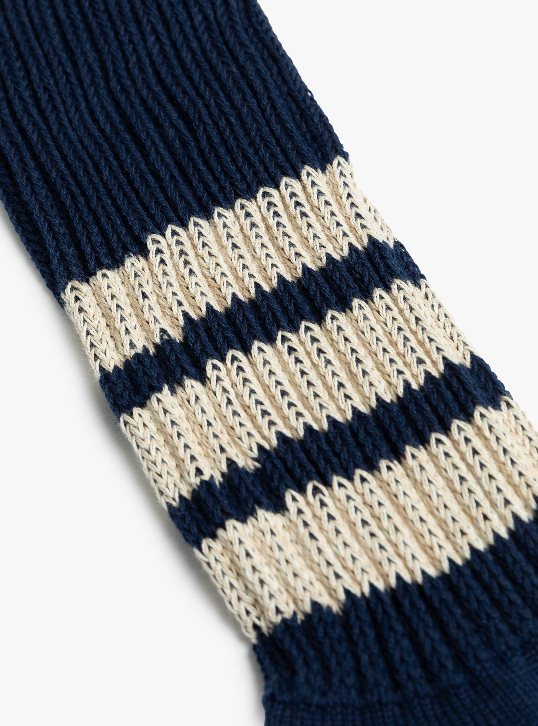 Coarse Ribbed Old School Socks Dark Navy & Ivory ROTOTO (rib detail) at Couverture & The Garbstore