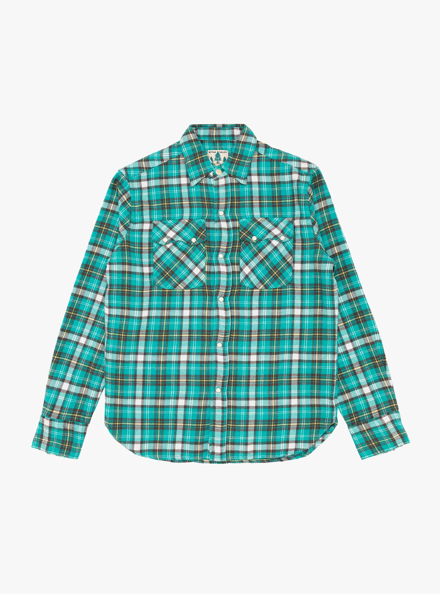 Washed Flannel Pearlsnap Shirt Cactus Flower Plaid WYTHE (front) at Couverture & The Garbstore