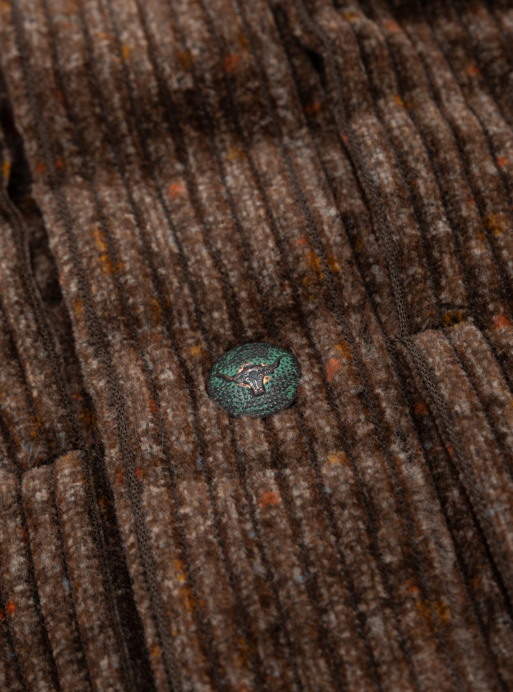 Donegal Corduroy Ranch Jacket Rustic Brown WYTHE (button detail) at Couverture & The Garbstore