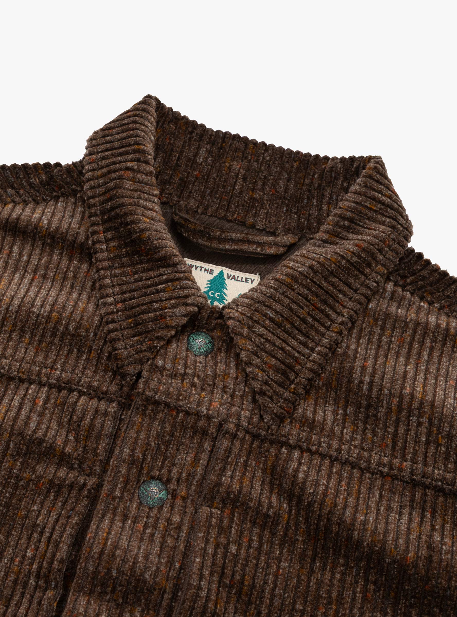 Donegal Corduroy Ranch Jacket Rustic Brown WYTHE (collar detail) at Couverture & The Garbstore