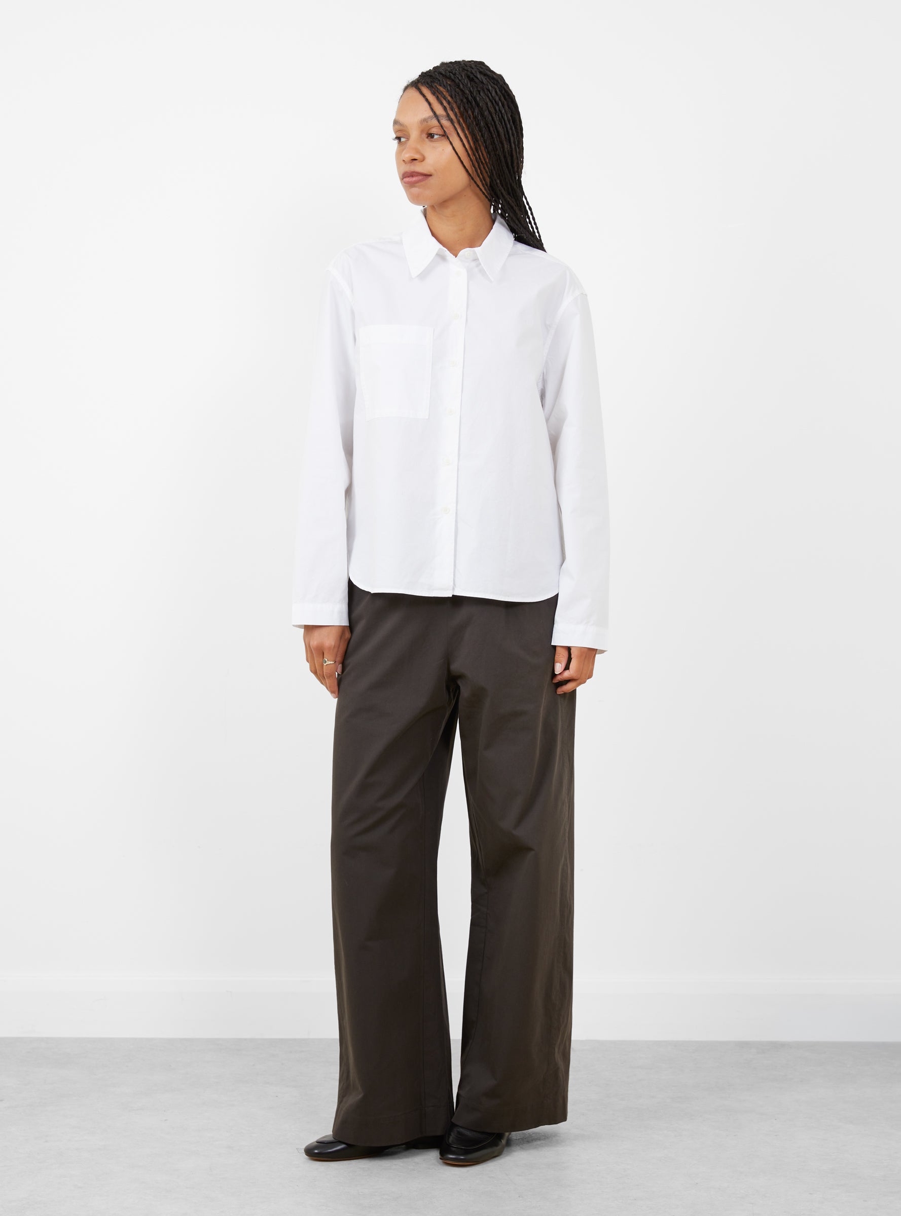 W Eva Shirt White White YMC (model front) at Couverture & The Garbstore