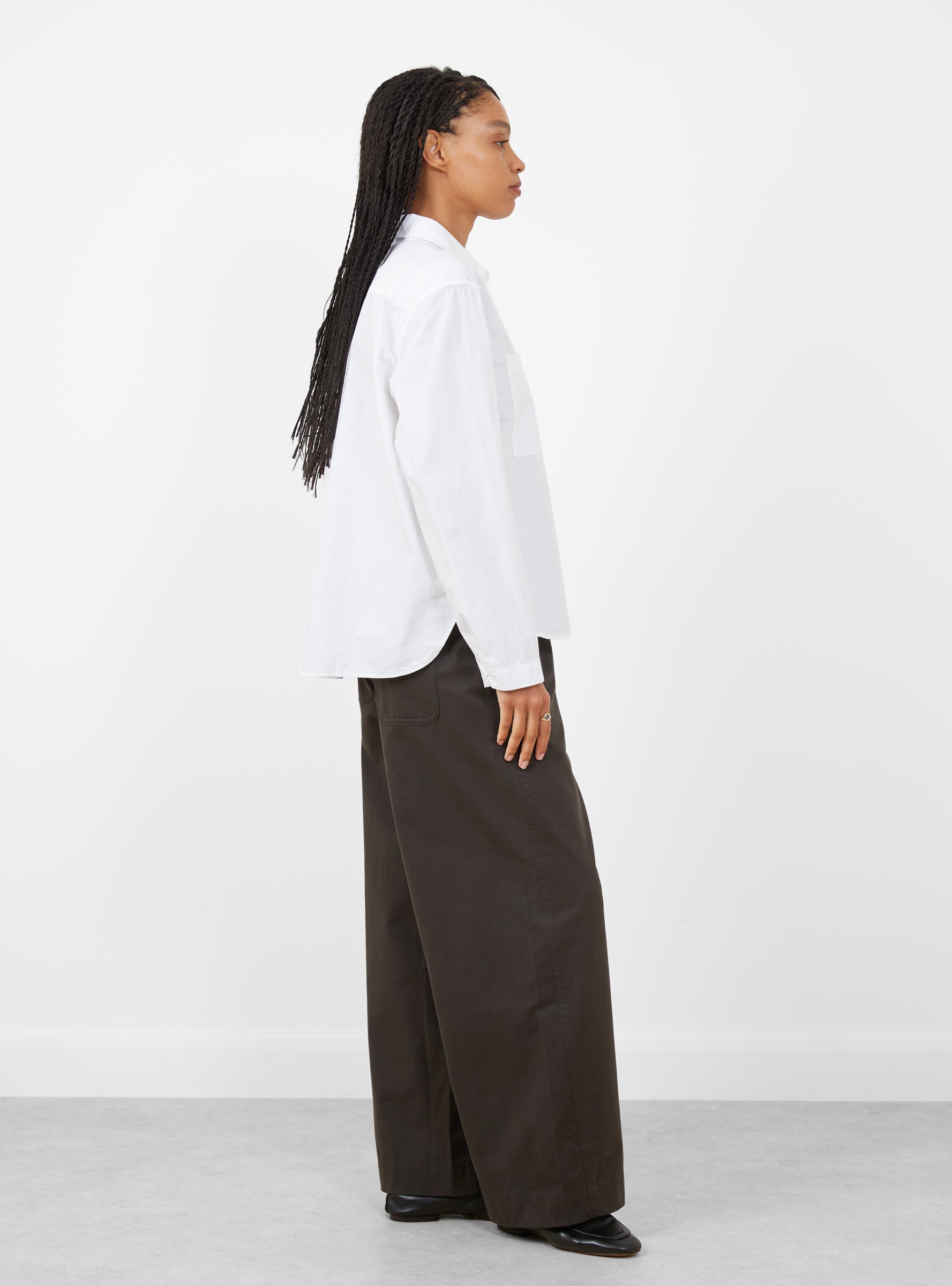 W Eva Shirt White White YMC (model side) at Couverture & The Garbstore