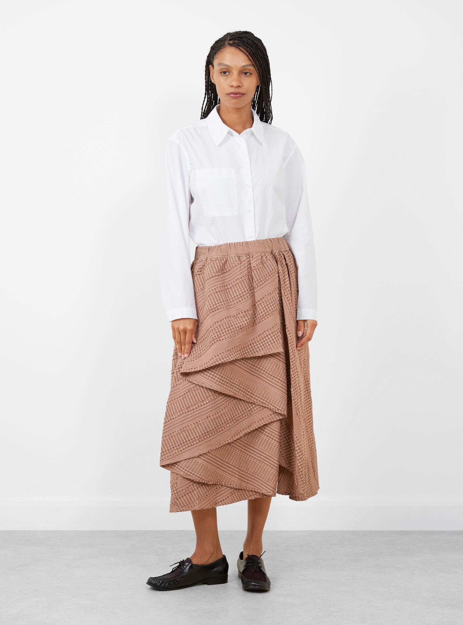W TLC Skirt Brown Multi Brown Multi YMC (model front) at Couverture & The Garbstore