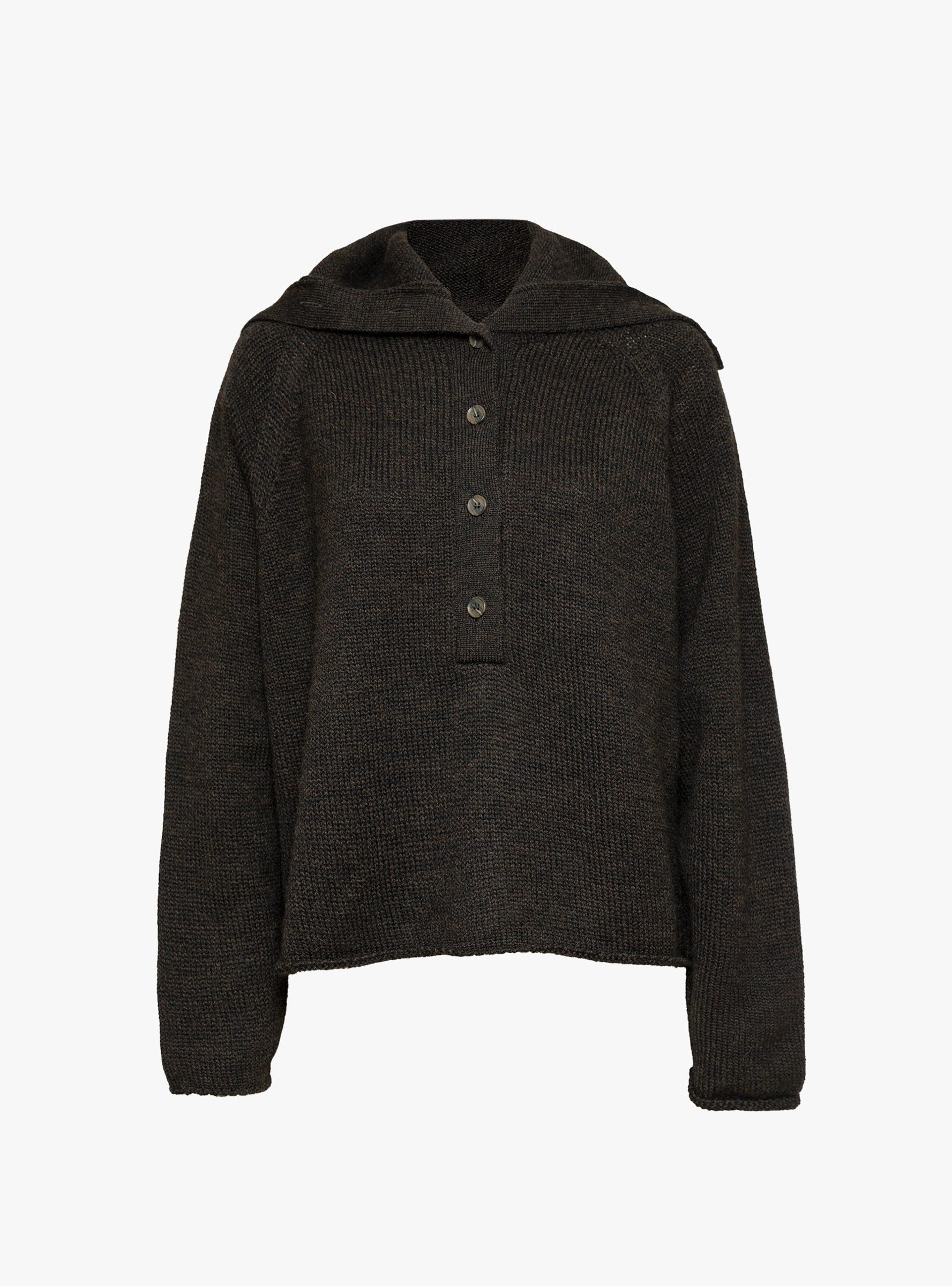 W Runaway Neck Knit Dark Brown Dark Brown YMC (ghost front) at Couverture & The Garbstore
