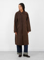 W Tyrell Trench Coat Brown Brown YMC (model front) at Couverture & The Garbstore