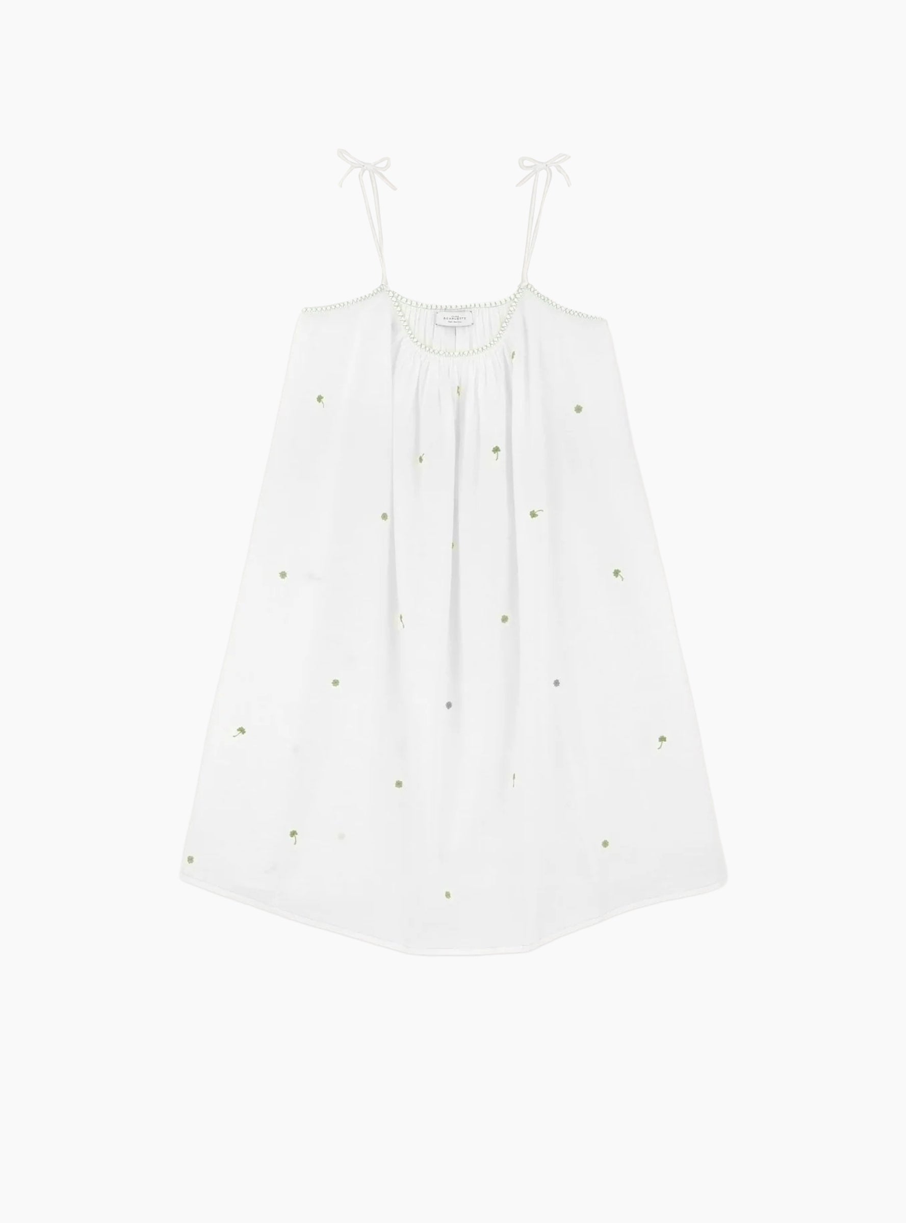 Lucy Night Dress Clover White green embroidery Scarlette Atelier (front) at Couverture & The Garbstore
