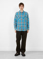 Heavy Flannel Shirt Blue Blue KHAKIS (2020) (model front) at Couverture & The Garbstore
