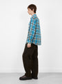 Heavy Flannel Shirt Blue Blue KHAKIS (2020) (model side) at Couverture & The Garbstore