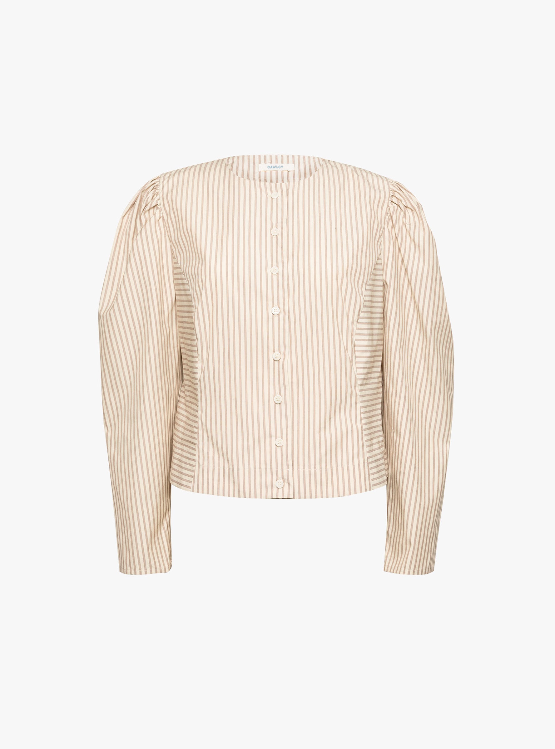 Japanese Striped Cotton Eliza Puff Sleeve Shirt Natural and Terracotta Natural and Terracotta CAWLEY (ghost front) at Couverture & The Garbstore