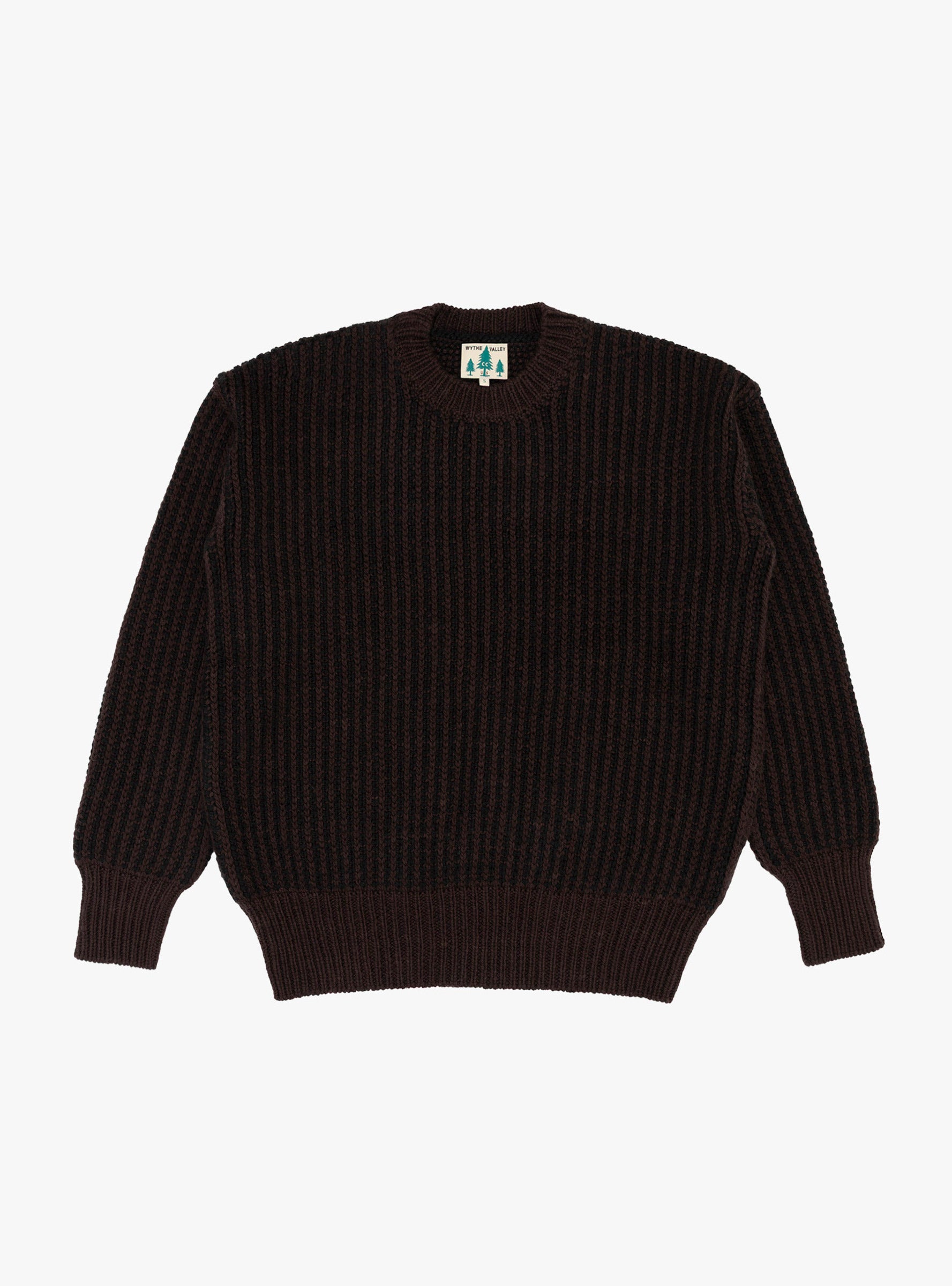 Two Tone Crewneck Sweater Brown Black WYTHE (front) at Couverture & The Garbstore