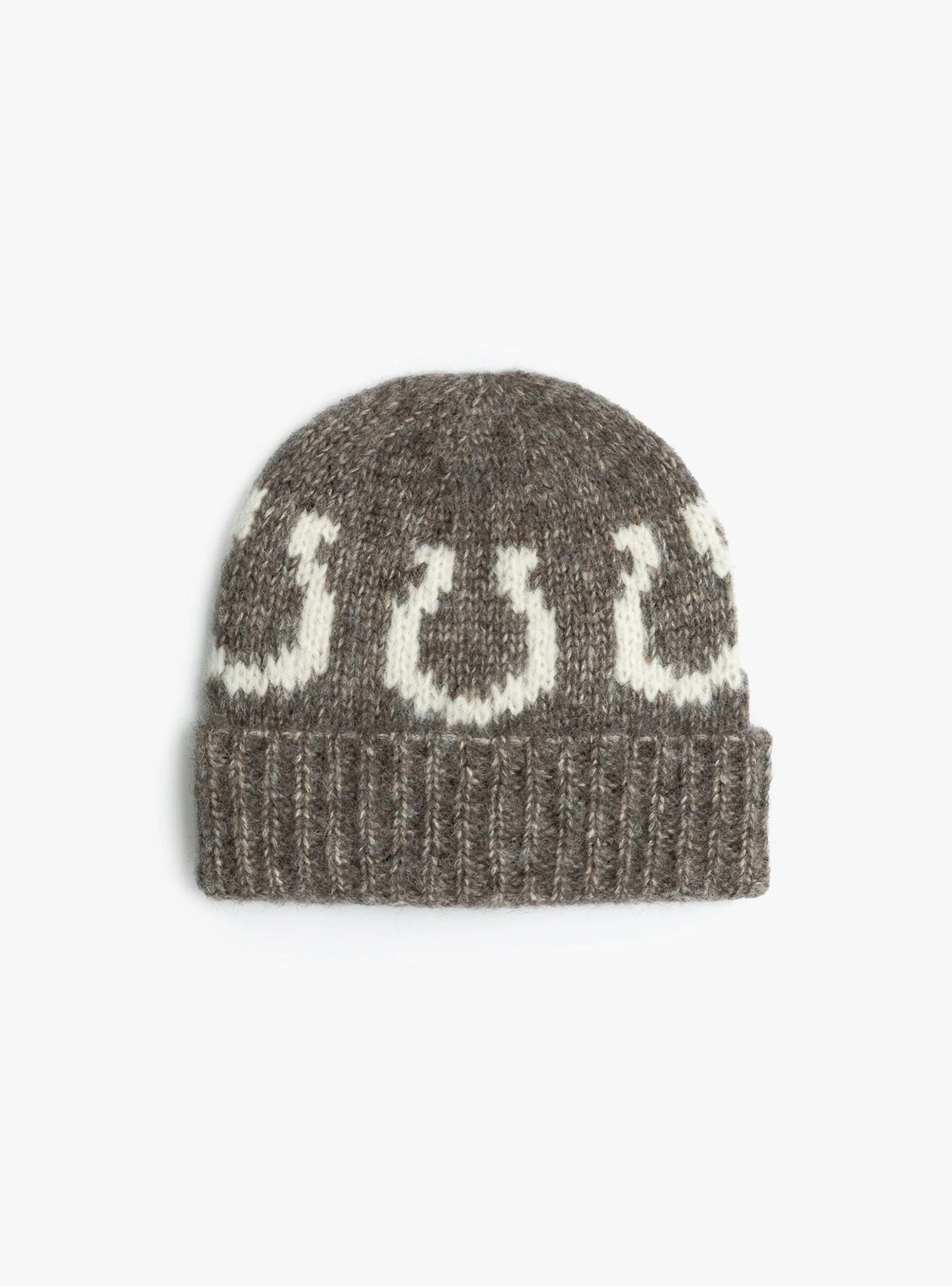 Alpaca_Cotton_Horseshoe_Beanie_Charcoal_WYTHE_front_view at Couverture & The Garbstore