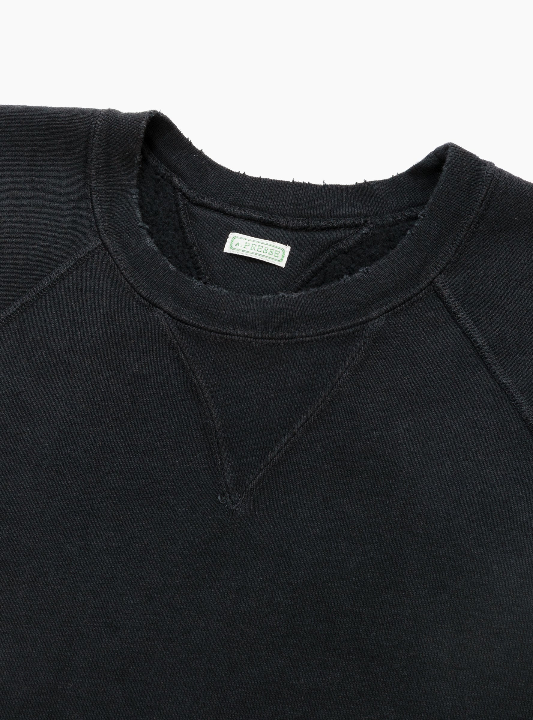 Vintage-Double-V-Sweatshirt-Black-A.PRESSE-(collar detail) at Couverture & The Garbstore
