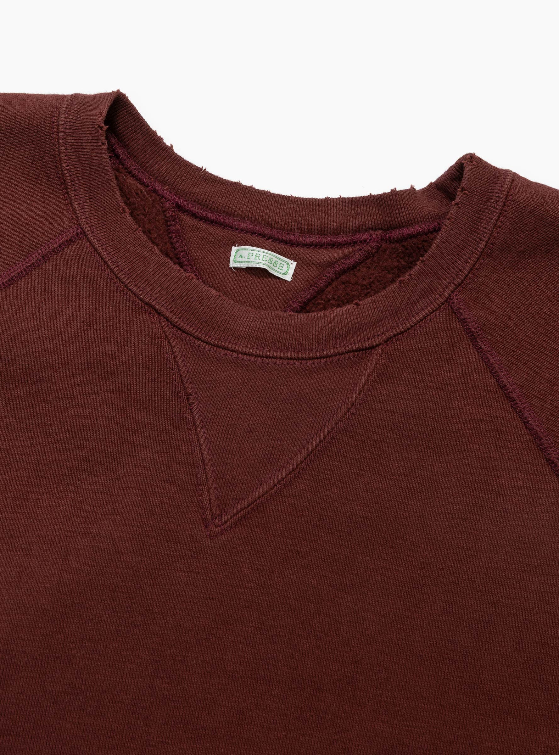 Vintage-Double-V-Sweatshirt-Burgundy-A.PRESSE-(collar detail) at Couverture & The Garbstore