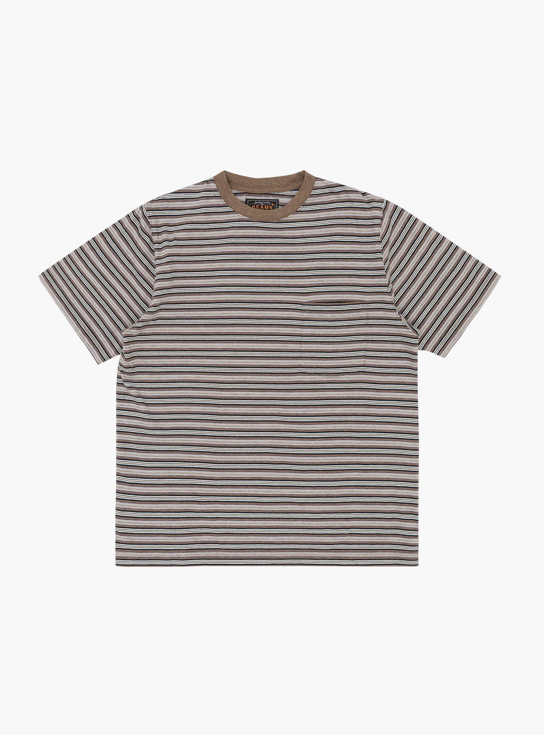 Pocket Tee Multi Stripe Brown BEAMS PLUS (front) at Couverture & The Garbstore