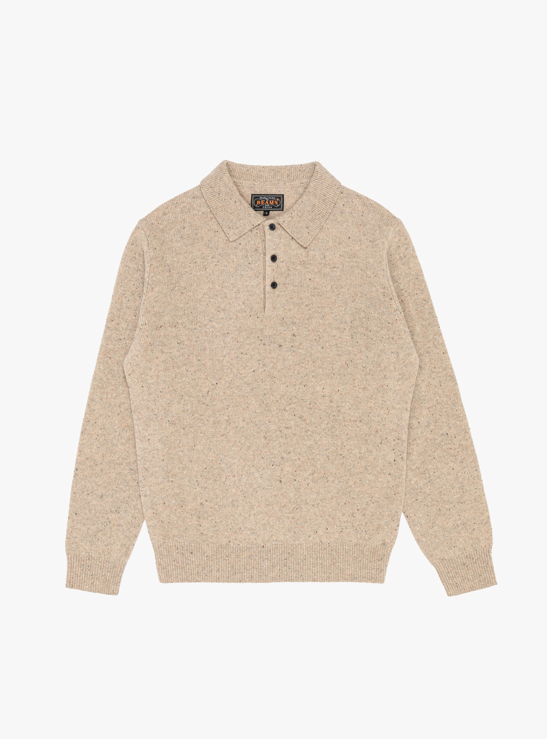 Knit Polo Nep 9G Beige BEAMS PLUS (front) at Couverture & The Garbstore