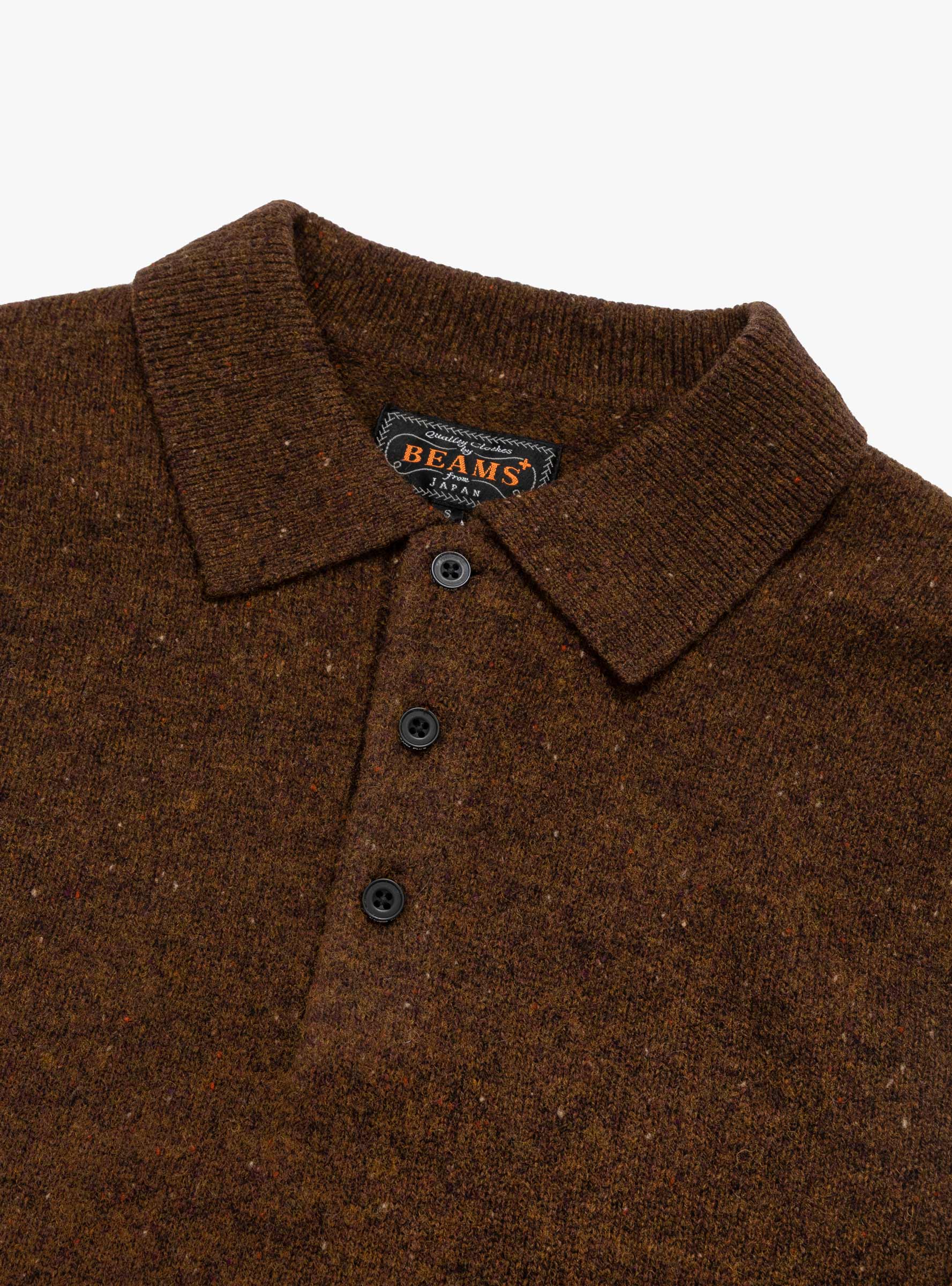 Knit Polo Nep 9G Brown BEAMS PLUS (collar detail) at Couverture & The Garbstore