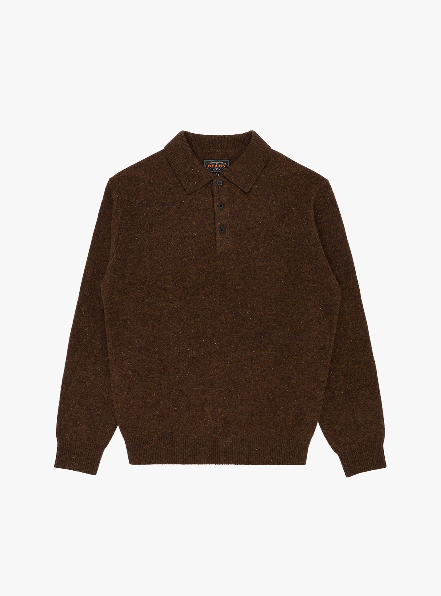 Knit Polo Nep 9G Brown BEAMS PLUS (front) at Couverture & The Garbstore
