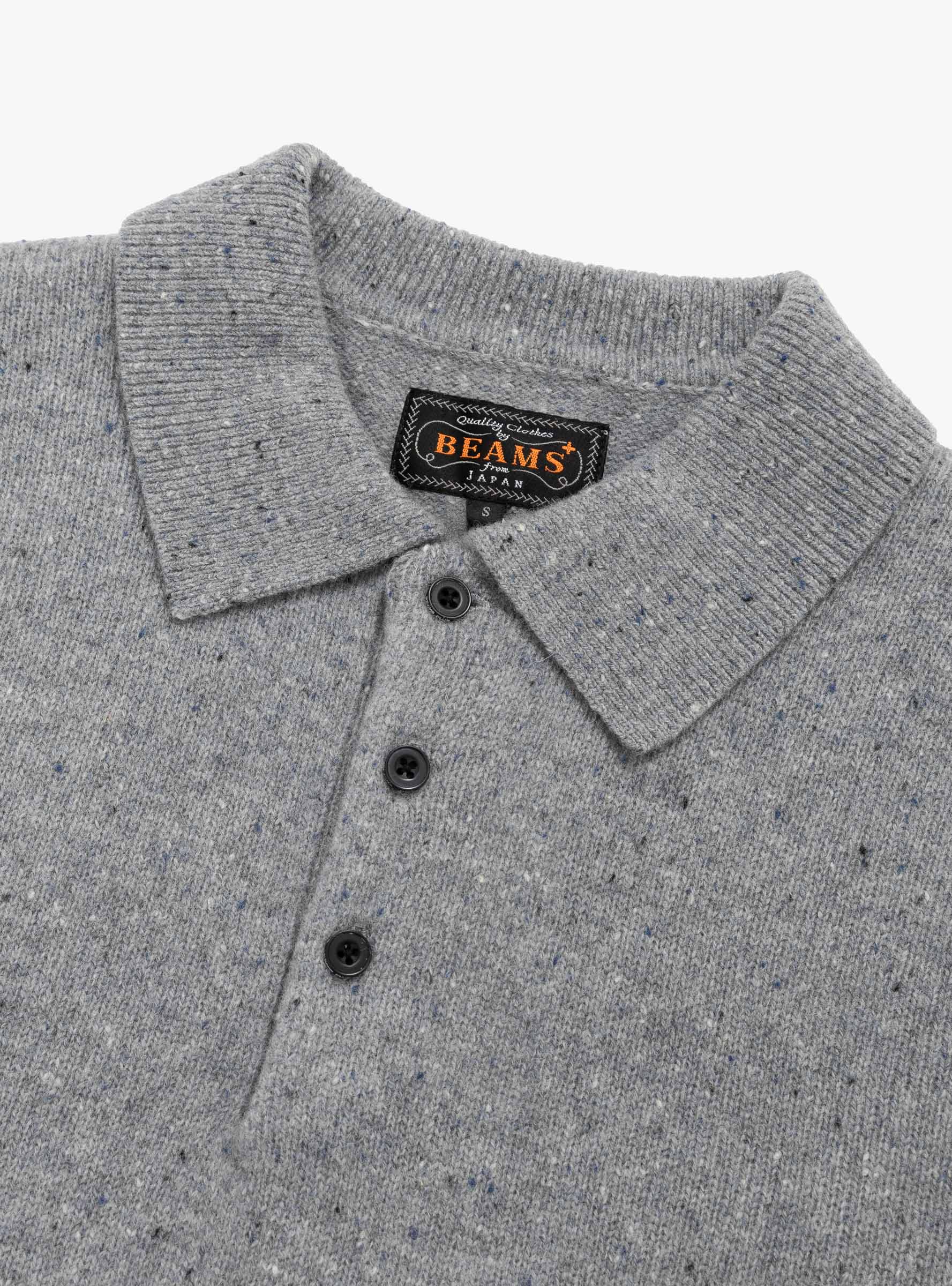 Knit Polo Nep 9G Ice Blue BEAMS PLUS (collar detail) at Couverture & The Garbstore