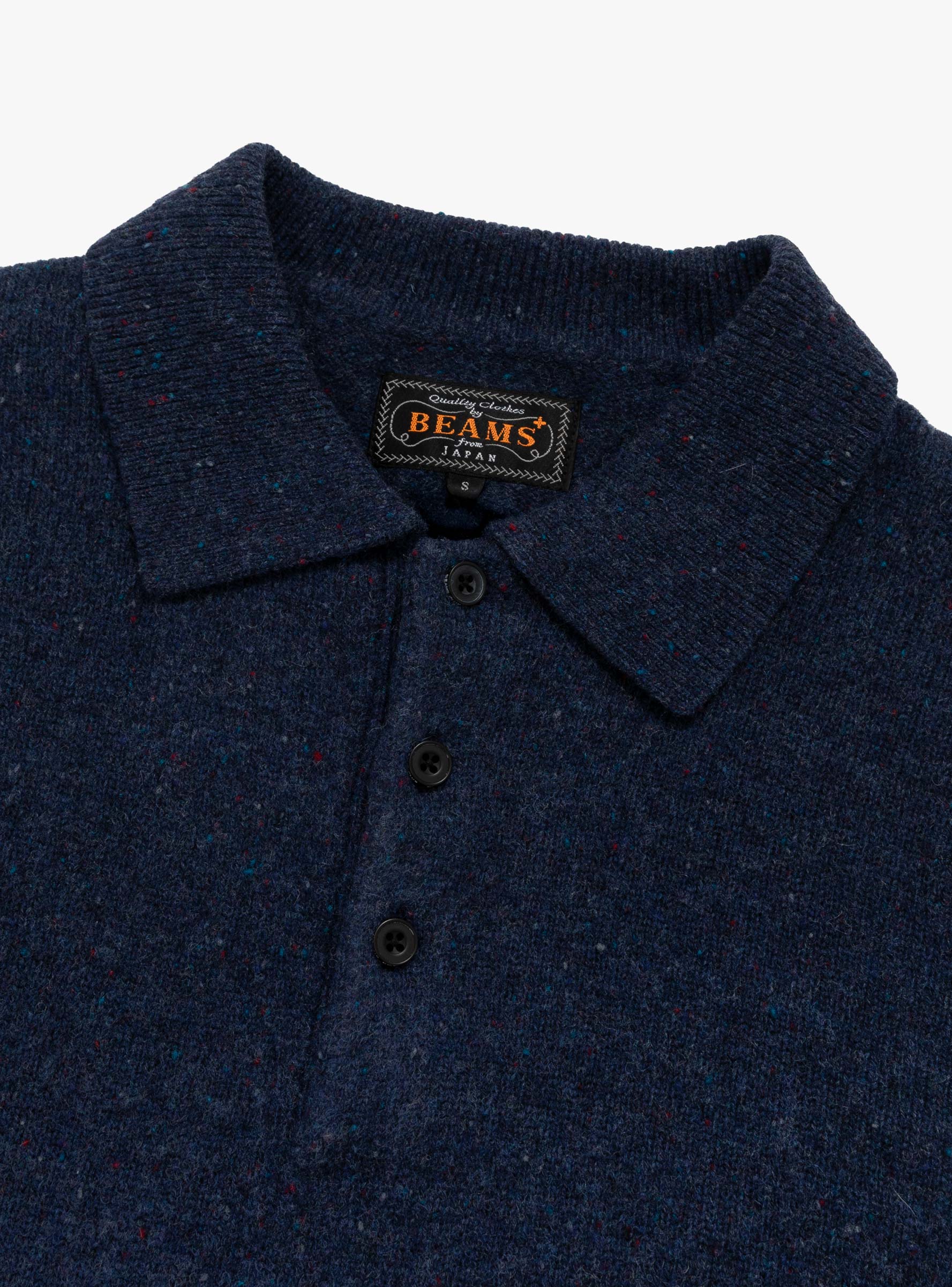 Knit Polo Nep 9G Navy BEAMS PLUS (collar detail) at Couverture & The Garbstore