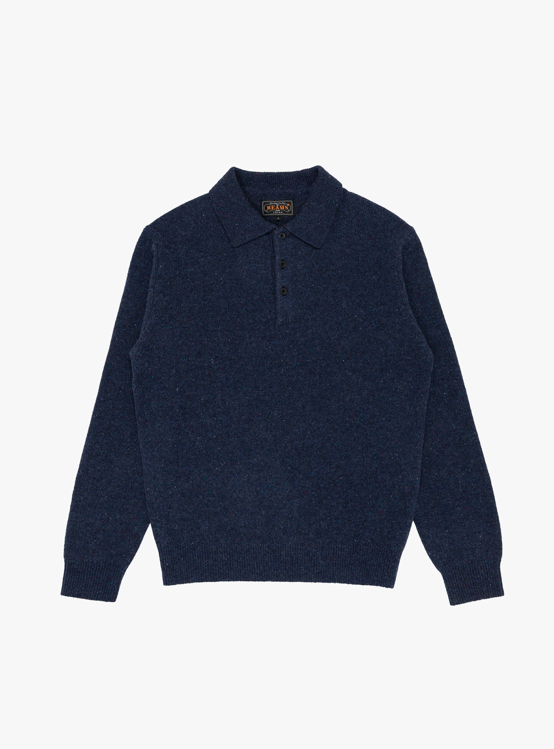 Knit Polo Nep 9G Navy BEAMS PLUS (front) at Couverture & The Garbstore