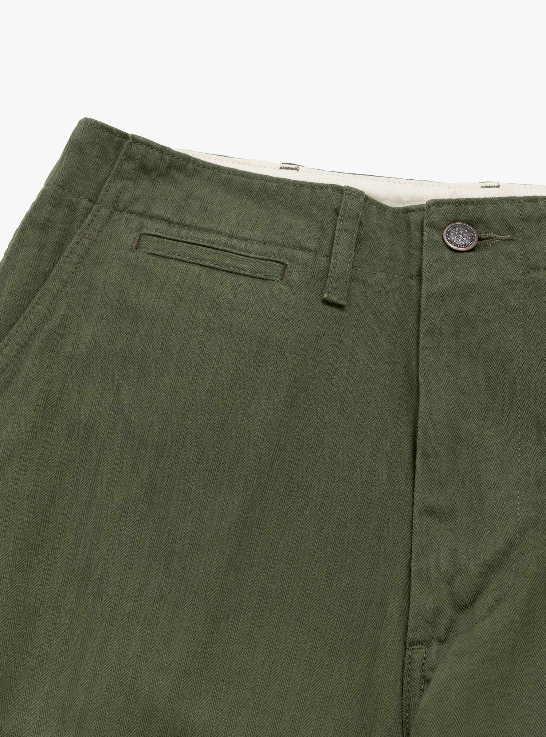Mil Trousers Herringbone Olive BEAMS PLUS (pocket detail) at Couverture & The Garbstore