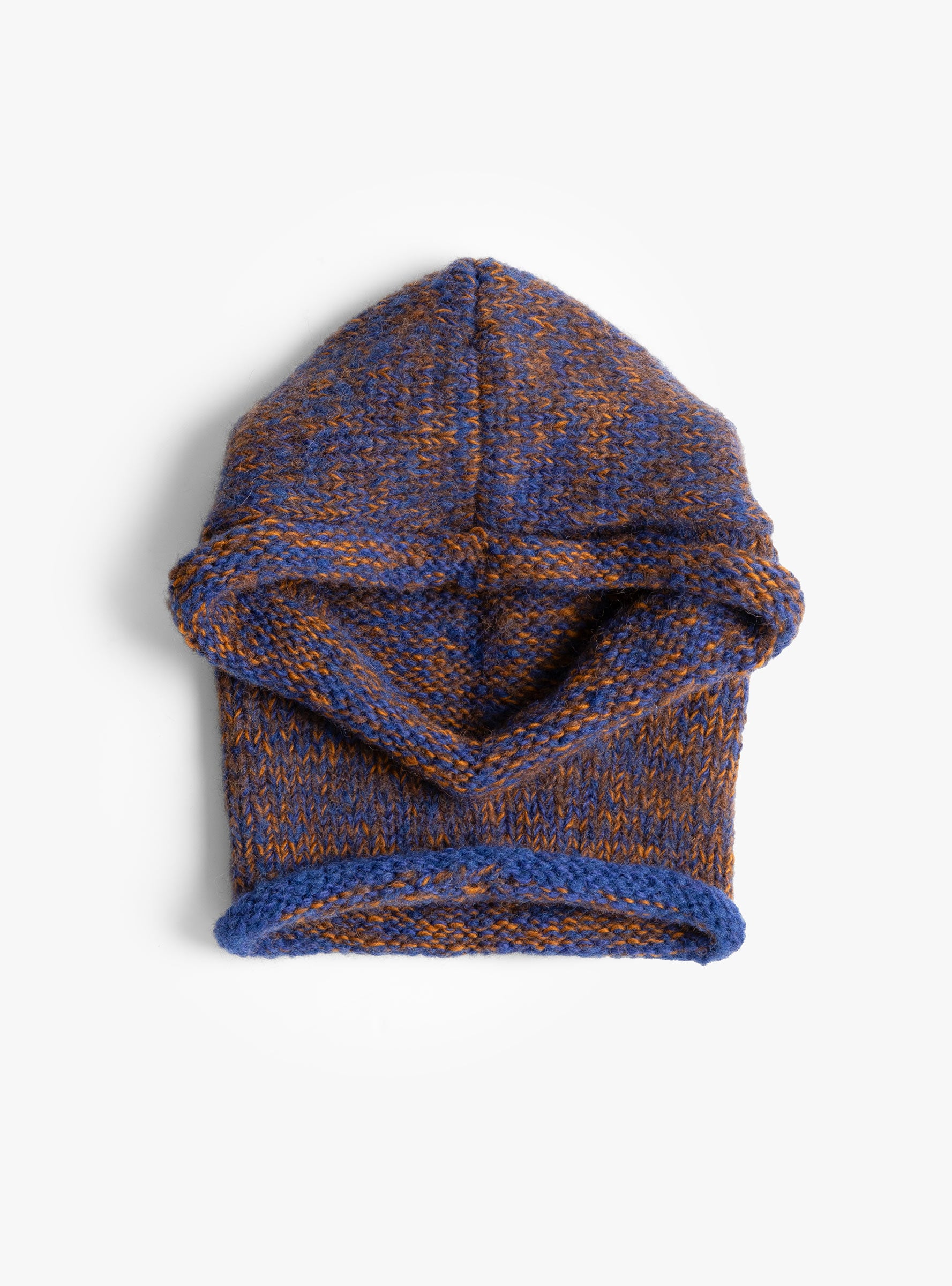 Hand Knit Line Balaclava Blue Mix SUBLIMEROE (front view) at Couverture & The Garbstore
