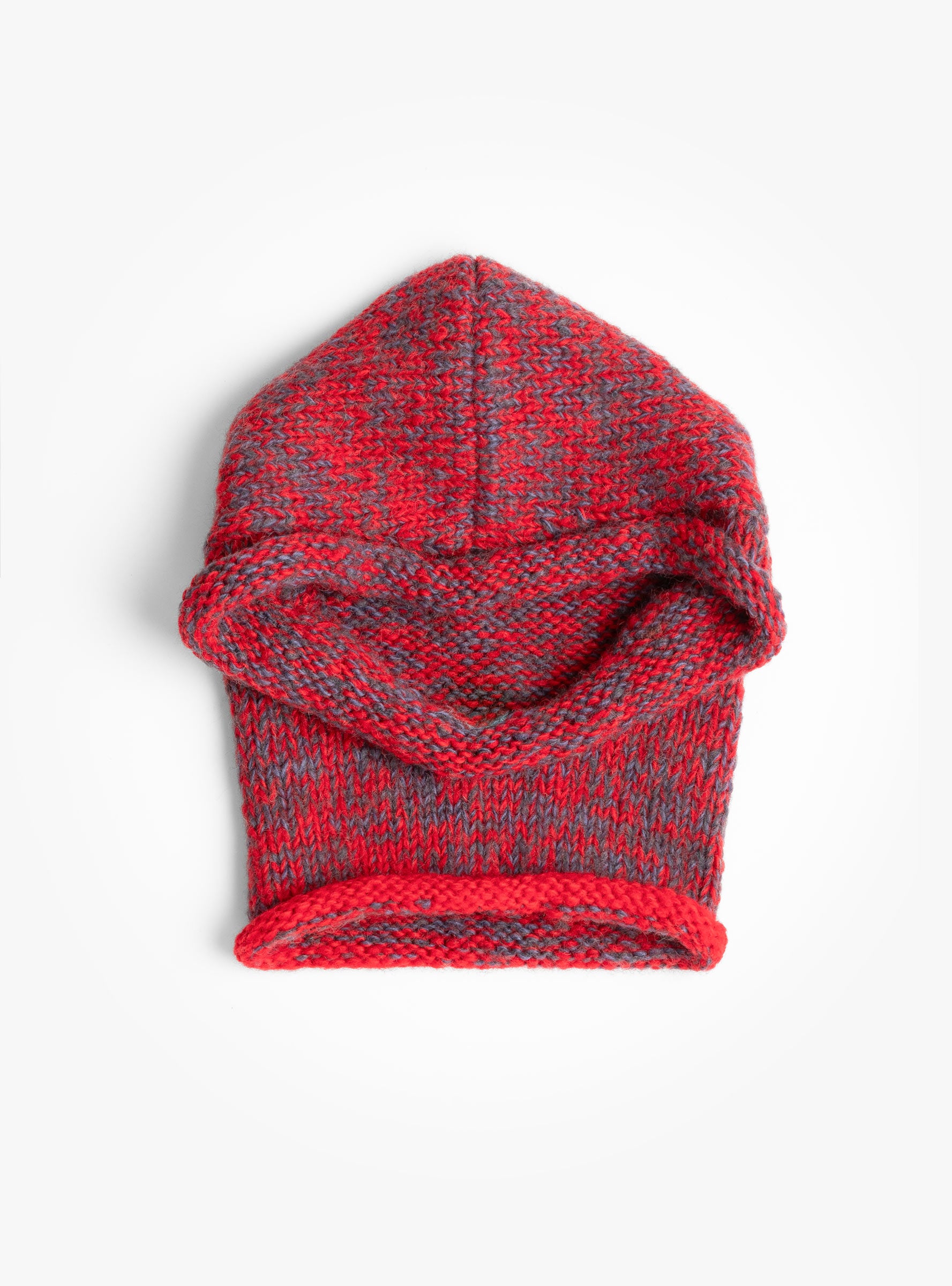 Hand Knit Line Balaclava Red Mix SUBLIMEROE (front view) at Couverture & The Garbstore