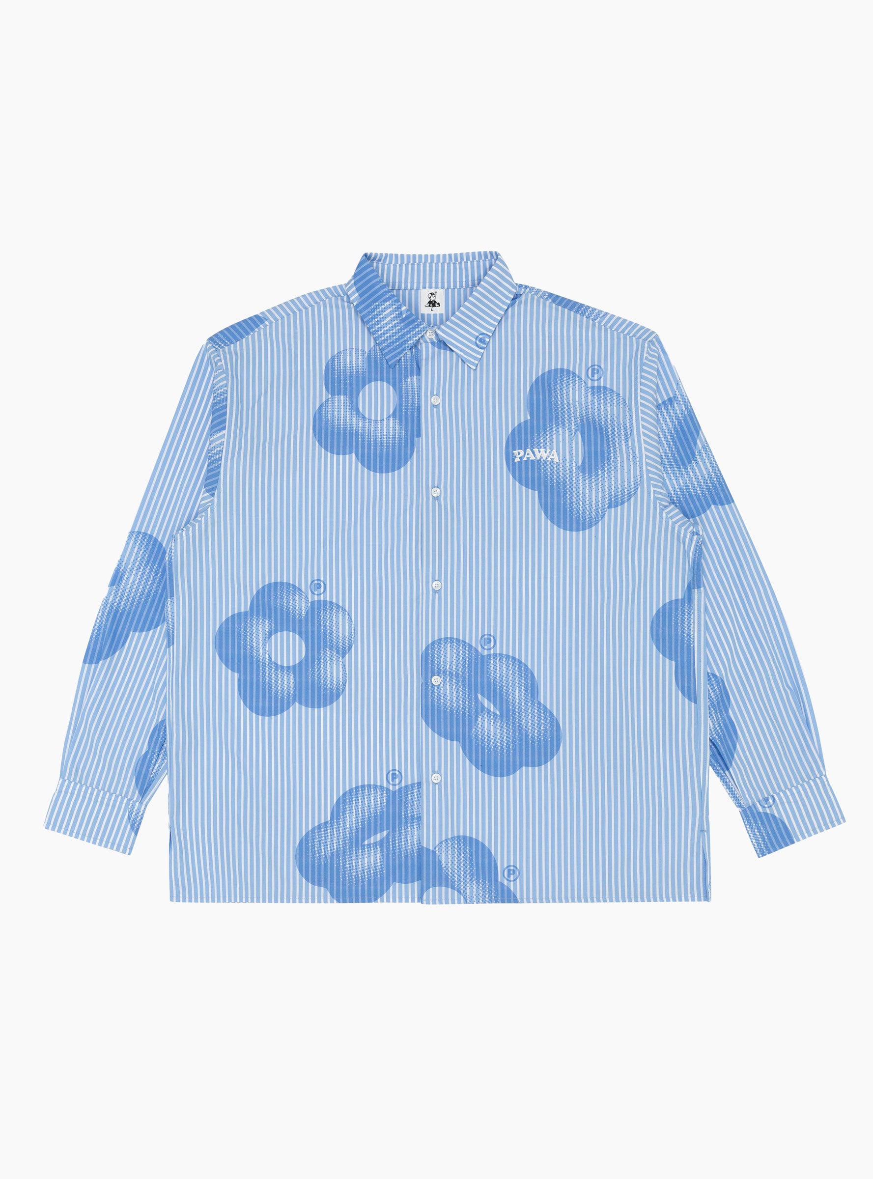 Flowers Stripe Shirt Blue & White PAWA SPEED SPORTS (front) at Couverture & The Garbstore