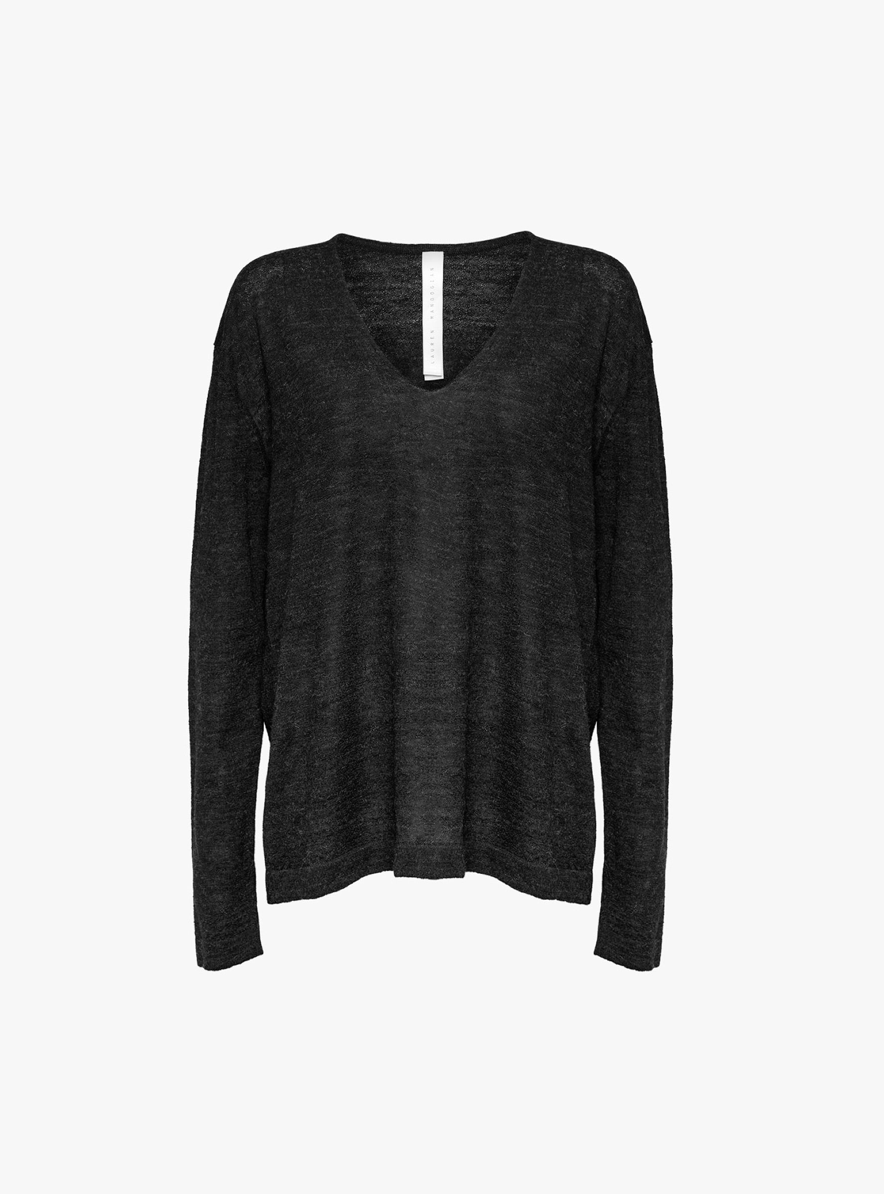Fine Low V Neck Jumper Black Melange Black Melange Lauren Manoogian (ghost front) at Couverture & The Garbstore