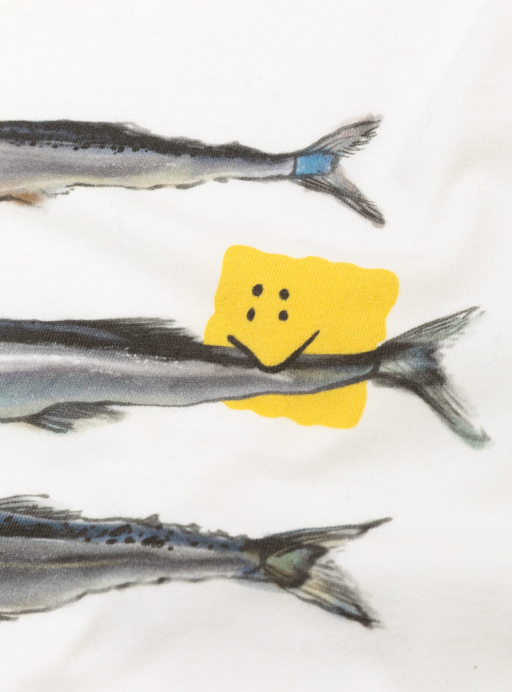 Peckish Saury Jersey Crew White KAPITAL (print detail) at Couverture & The Garbstore