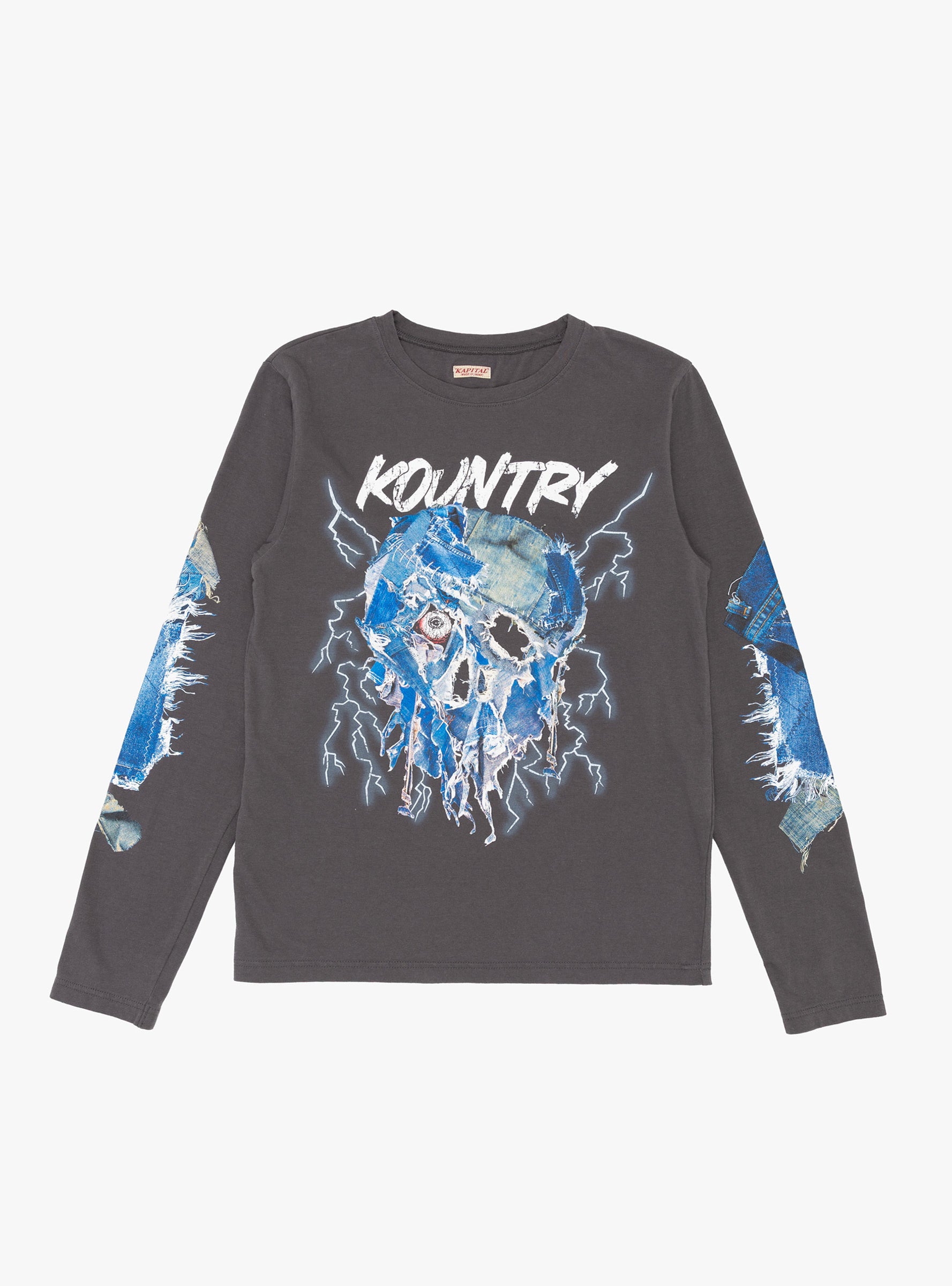 Jersey Crew Neck (Denim Face Print) Black KAPITAL (front) at Couverture & The Garbstore