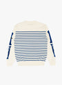 12G Panel Stripe Crew Sweater(BONE) Ecru & Blue KAPITAL (back) at Couverture & The Garbstore