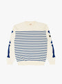 12G Panel Stripe Crew Sweater(BONE) Ecru & Blue KAPITAL (front) at Couverture & The Garbstore