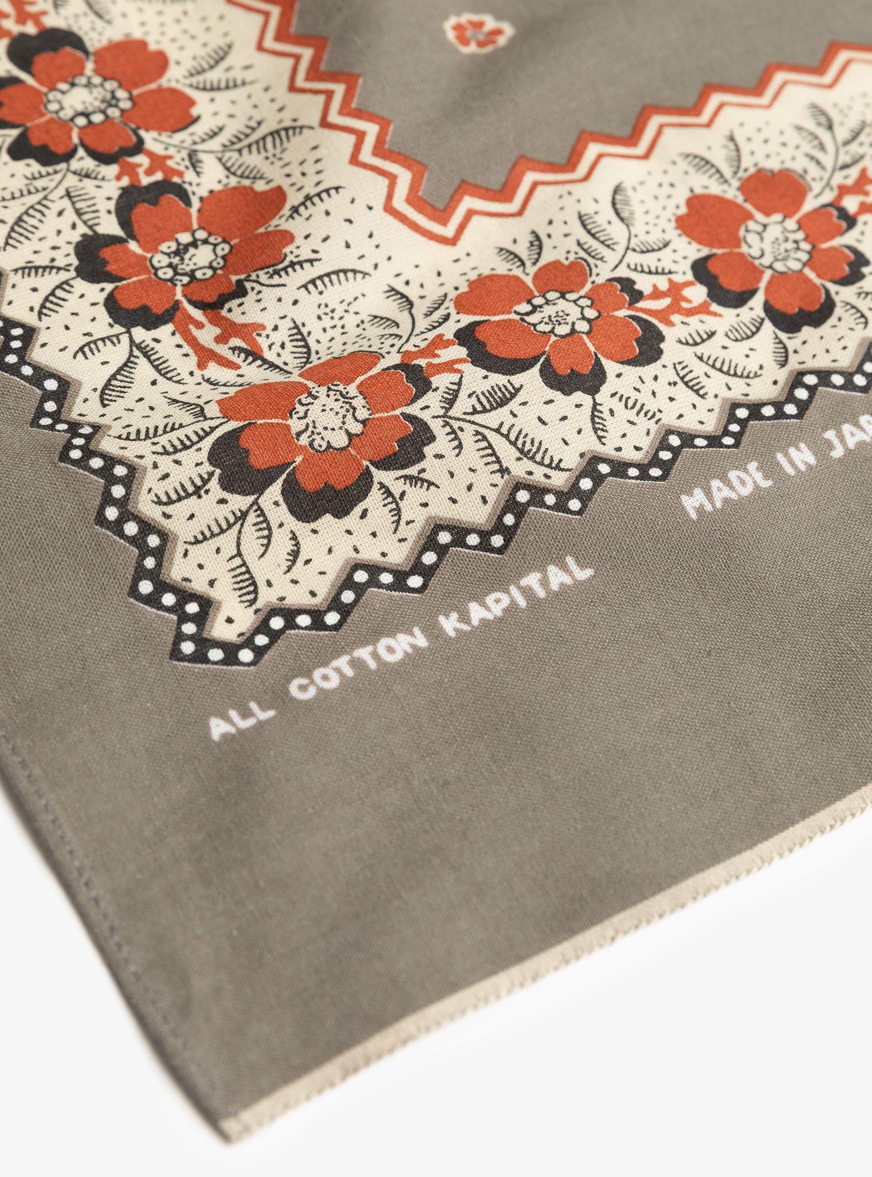 Fastcolour Bandana (Garland Calico) Khaki KAPITAL (print detail) at Couverture & The Garbstore