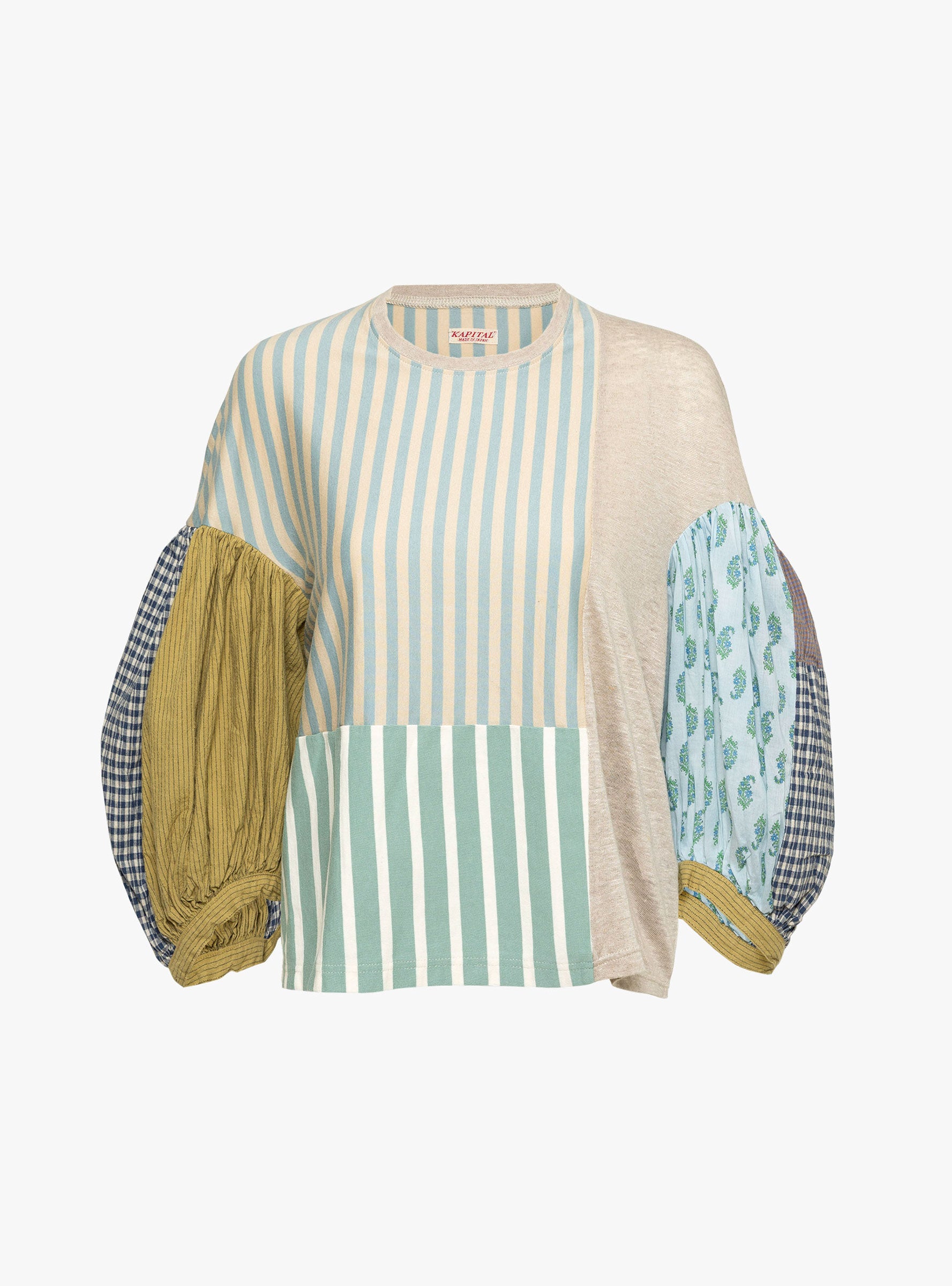 W Striped Jersey Patchwork Bouffant T-Shirt Multi Multi KAPITAL (ghost) at Couverture & The Garbstore
