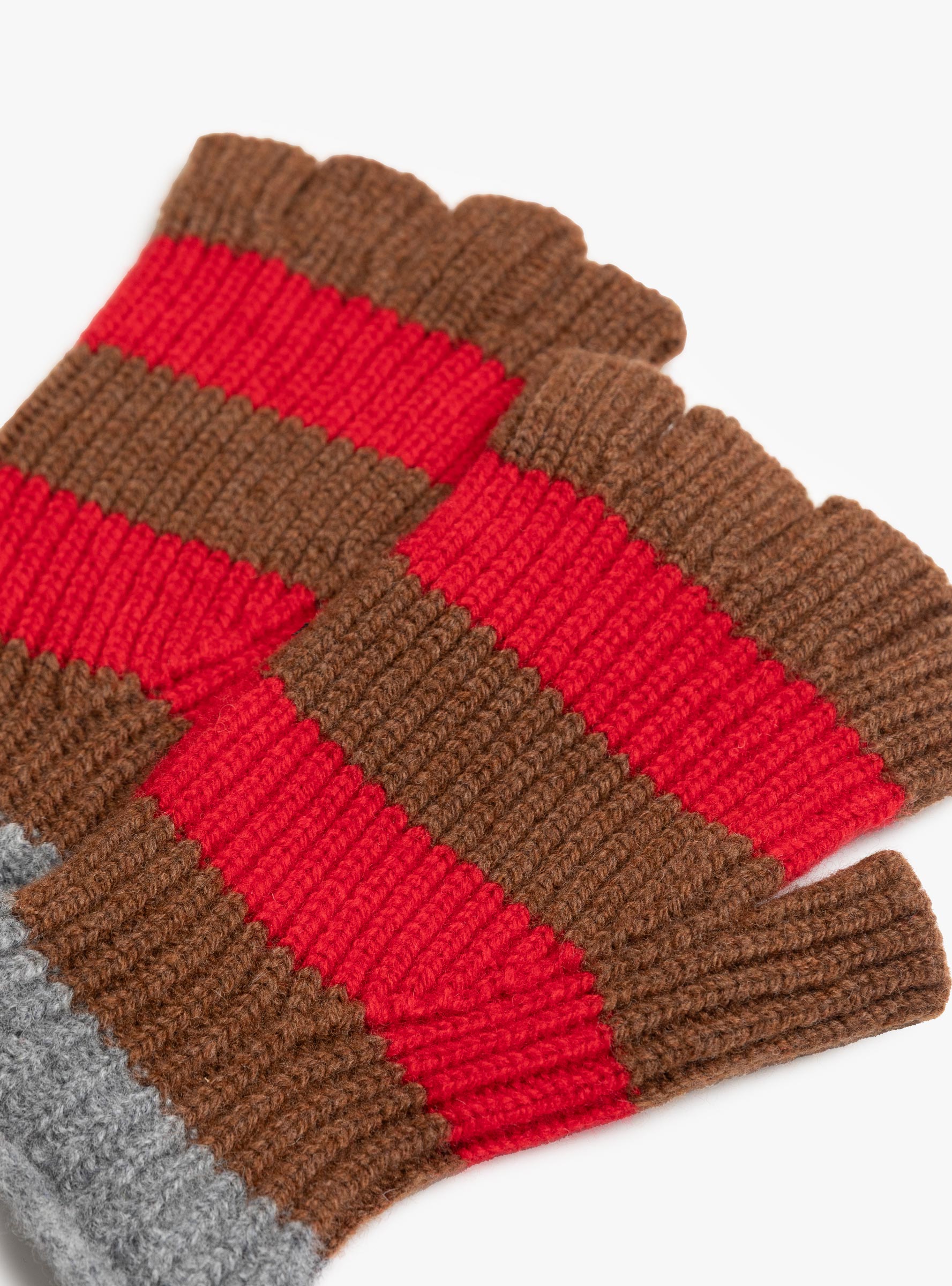 W Striped No Fingers Ribbed Gloves Red Fire Red Fire HOWLIN (fabric detail) at Couverture & The Garbstore