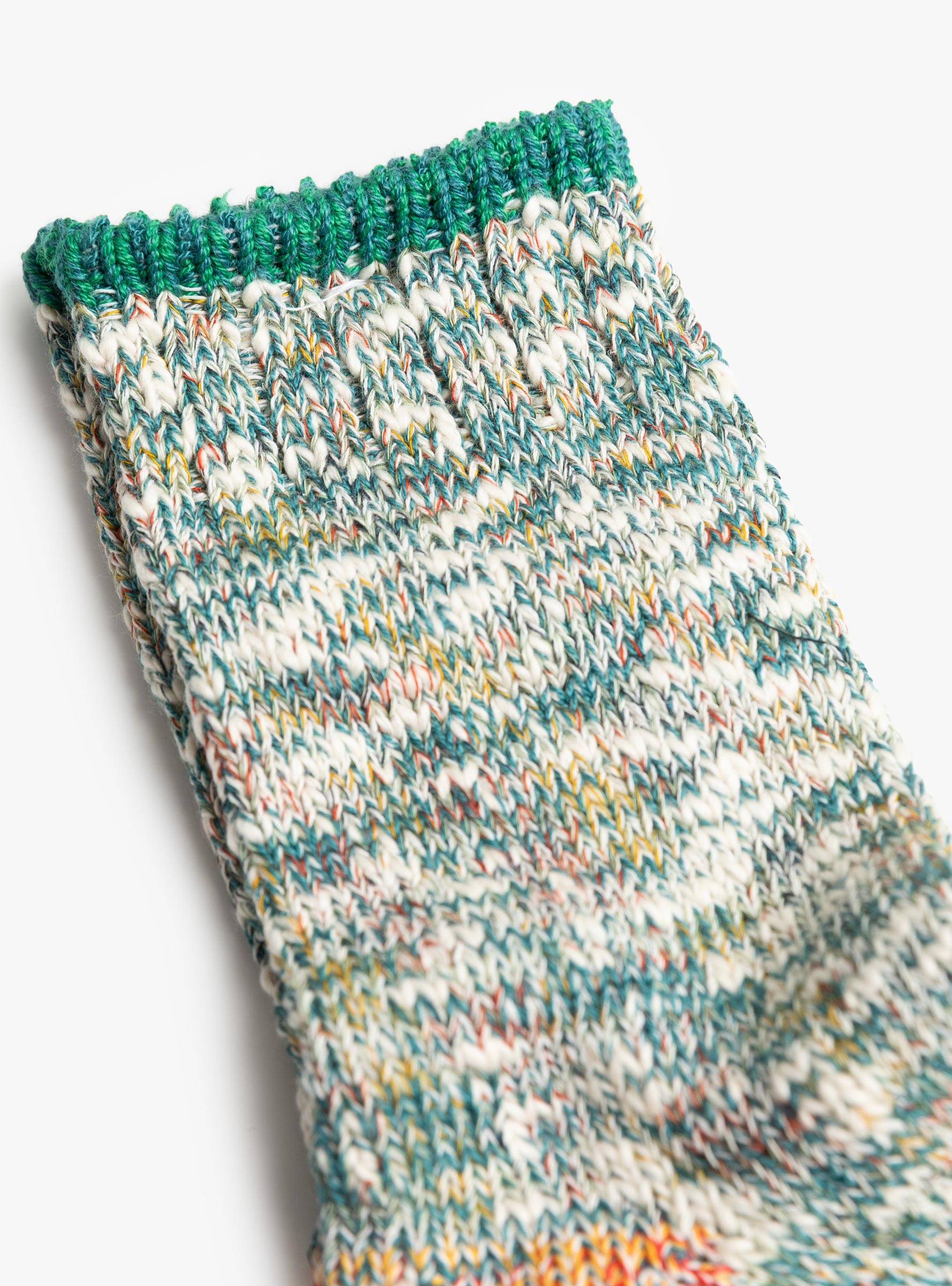 Six Colour Twister Switching Socks Green MAUNA KEA (fabric detail) at Couverture & The Garbstore