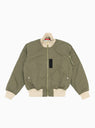 Khaki flight jacket with red contrast lining
