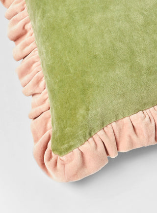 Leinikki Velvet Frill Cushion Olive by Projektityyny | Couverture & The Garbstore