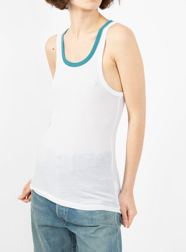 Contrast Slim Rib Tank Top White & Teal by Bassike | Couverture & The Garbstore