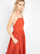 Knotted Back Cotton Dress Burnt Orange & Black by Bassike | Couverture & The Garbstore
