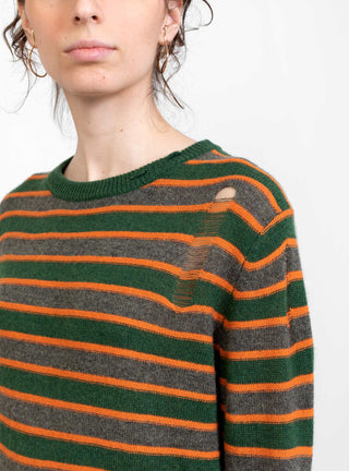 Crew Stripe Cashmere Jumper Green Orange Stripe by Raquel Allegra | Couverture & The Garbstore