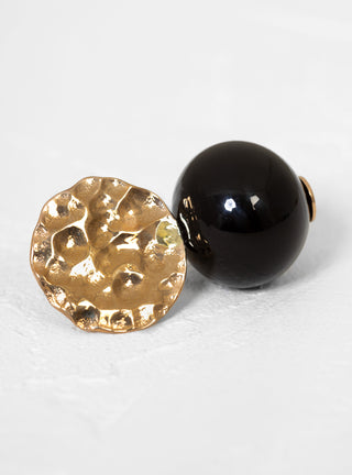 Mini Textured Globe Earrings Noir & Creme Stone by Modern Weaving by Couverture & The Garbstore