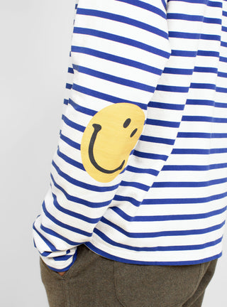 Smilie Patch Stripe Long Sleeve Tee Ecru & Blue by Kapital by Couverture & The Garbstore