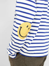 Smilie Patch Stripe Long Sleeve Tee Ecru & Blue by Kapital | Couverture & The Garbstore